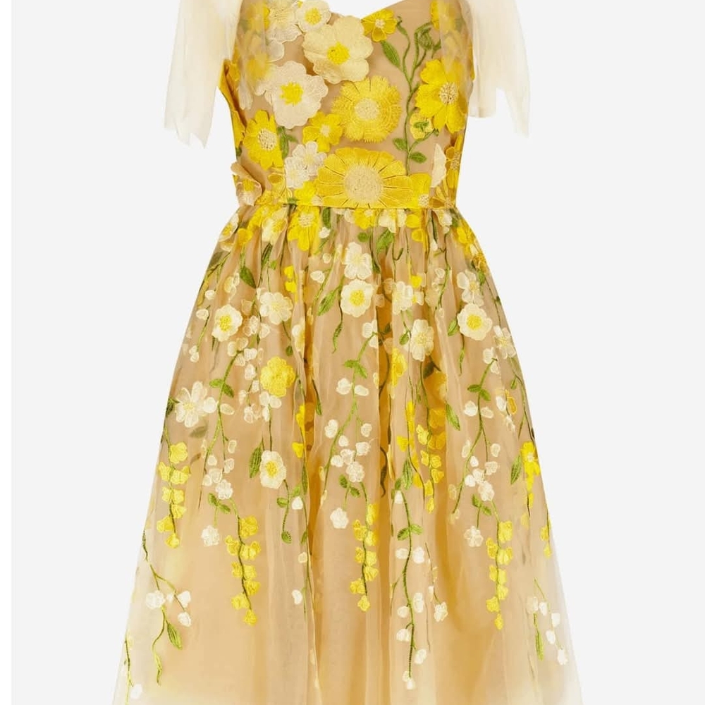 Floral Embroidered Dress with Yellow Accents